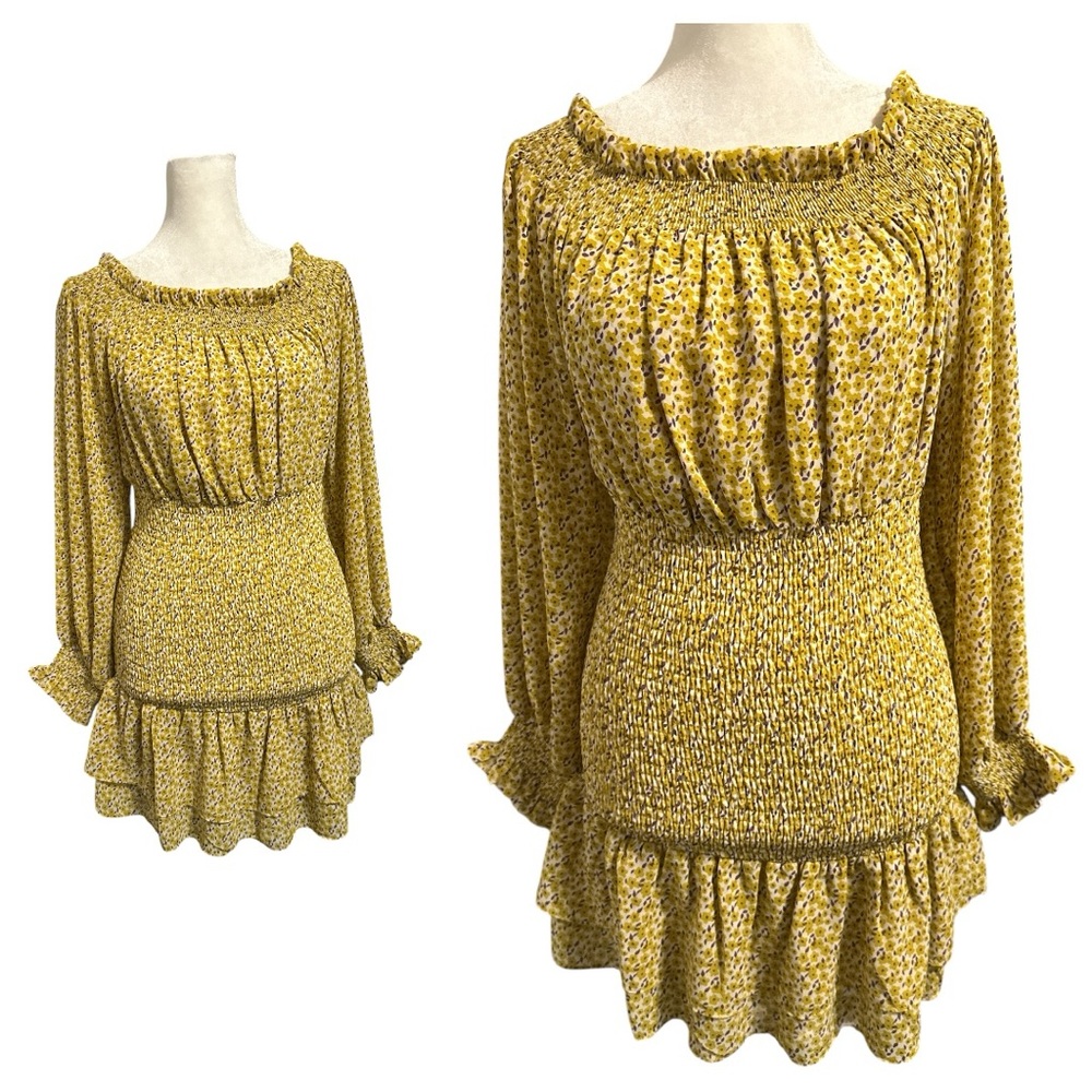 Blush Yellow Long Sleeve Floral Dress